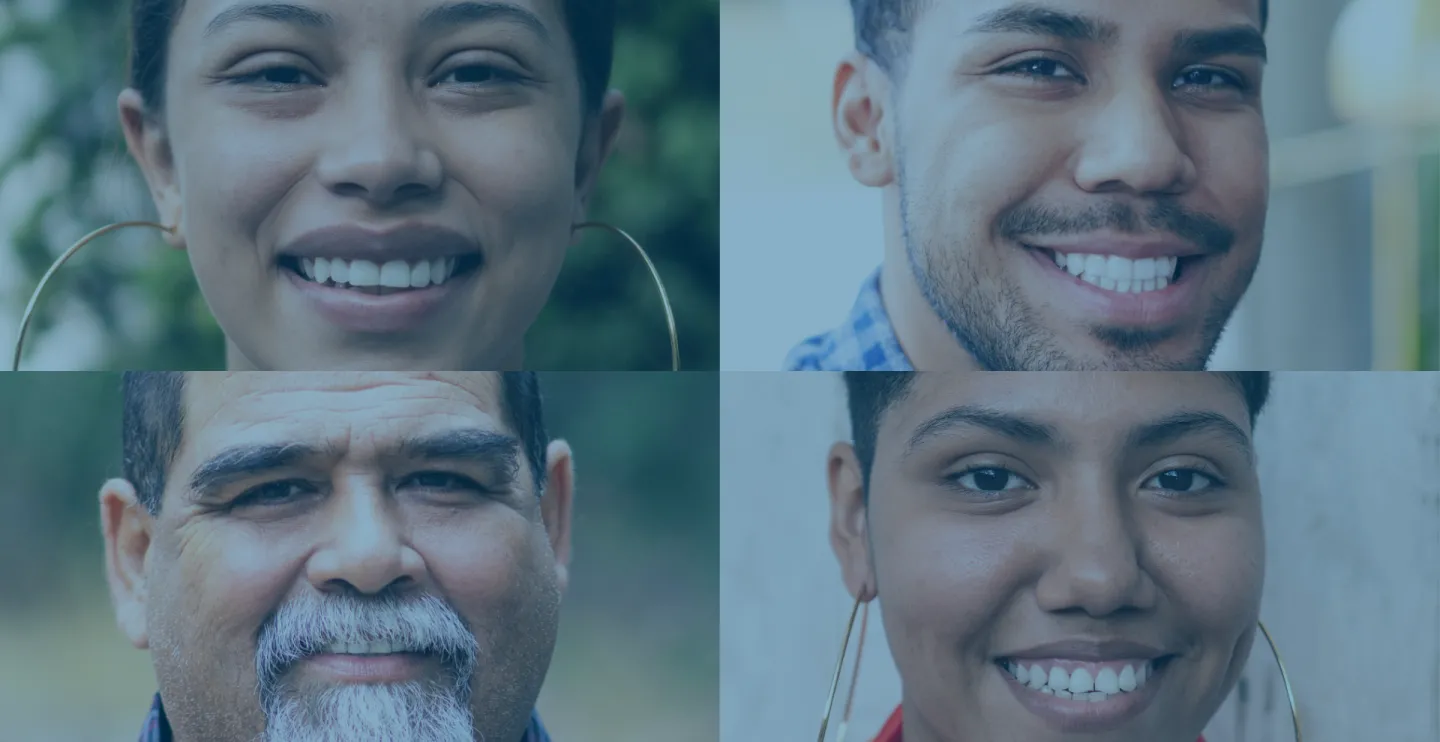 headshots of several Latinx and Hispanic people with blue overlay