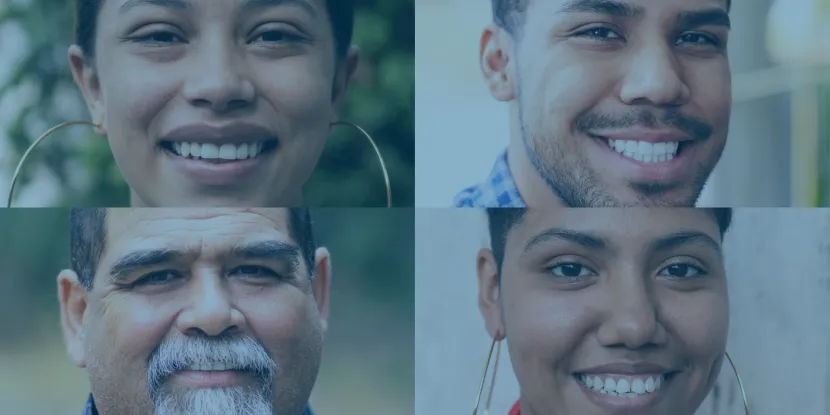 headshots of several Latinx and Hispanic people with blue overlay