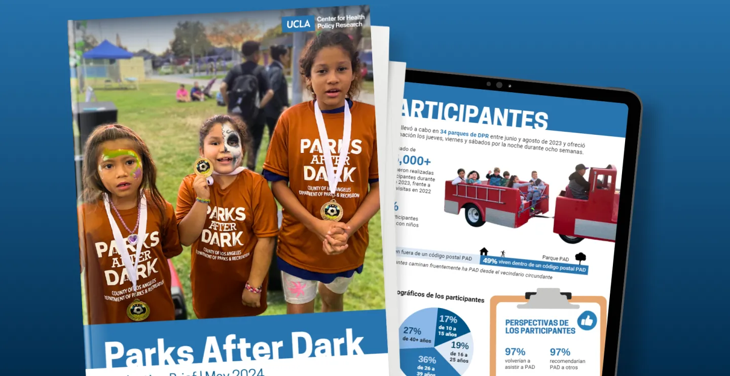 parks after dark evaluation brief cover with little girls wearing PAD shirts and showing medals and infographic in the background