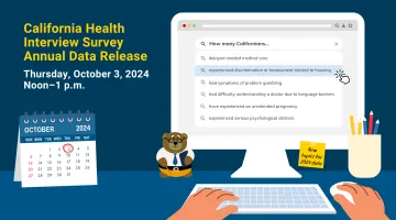 illustration of person typing queries about health experiences of Californians on a computer