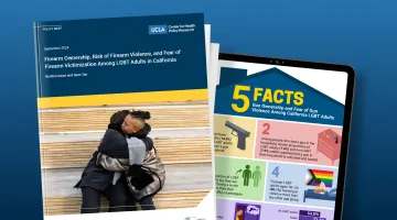 Report shows couple hugging, pad shows infographic with firearm facts