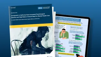 covers of a policy brief on immigrant mental health and an infographic